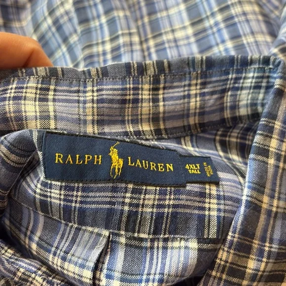 Ralph Lauren Blue Plaid Linen Button Down Shirt sz 4XLT - Picture 8 of 9